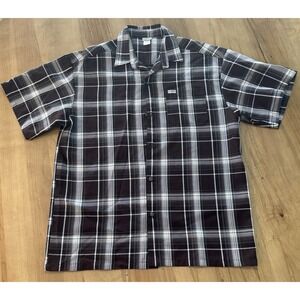 Vintage Y2K CalTop Plaid Button Shirt Men's 2XL Brown White Short Sleeve